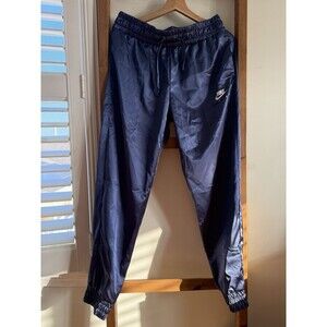 Nike AIR Satin Jogger Womens Sz M Indigo Blue Shiny Drawstring Track Pants NWT